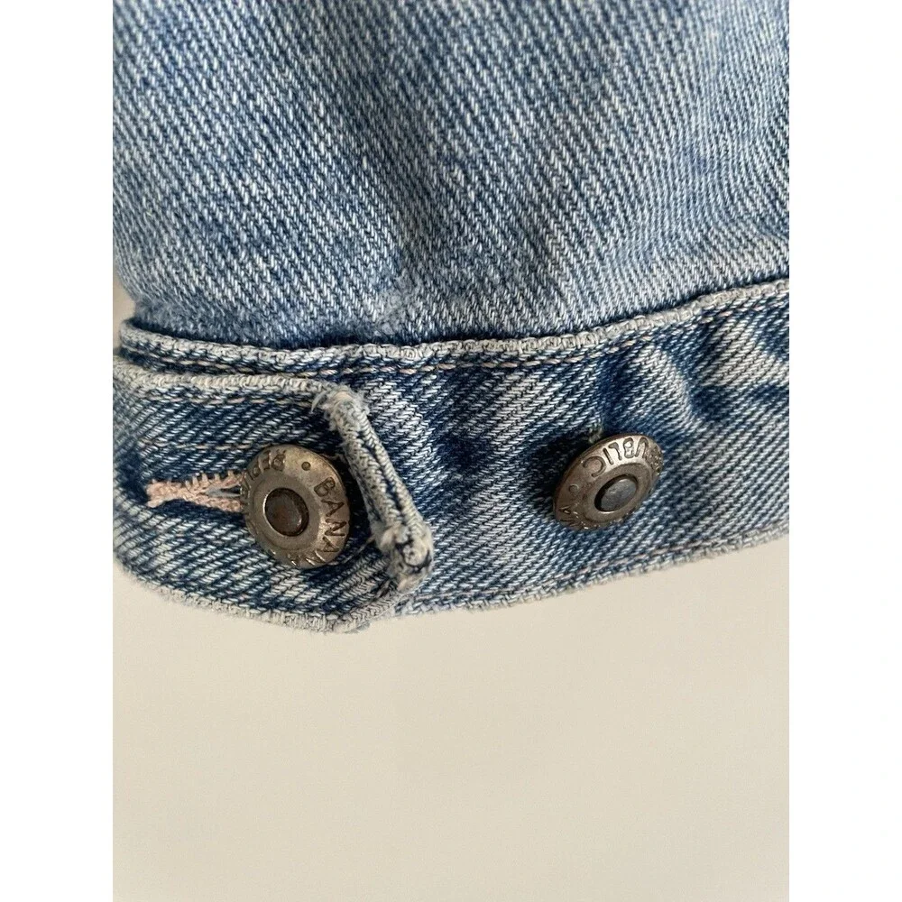 Vintage Banana Republic Travel & Safari Denim Jacket with Leather Trim Trucker L